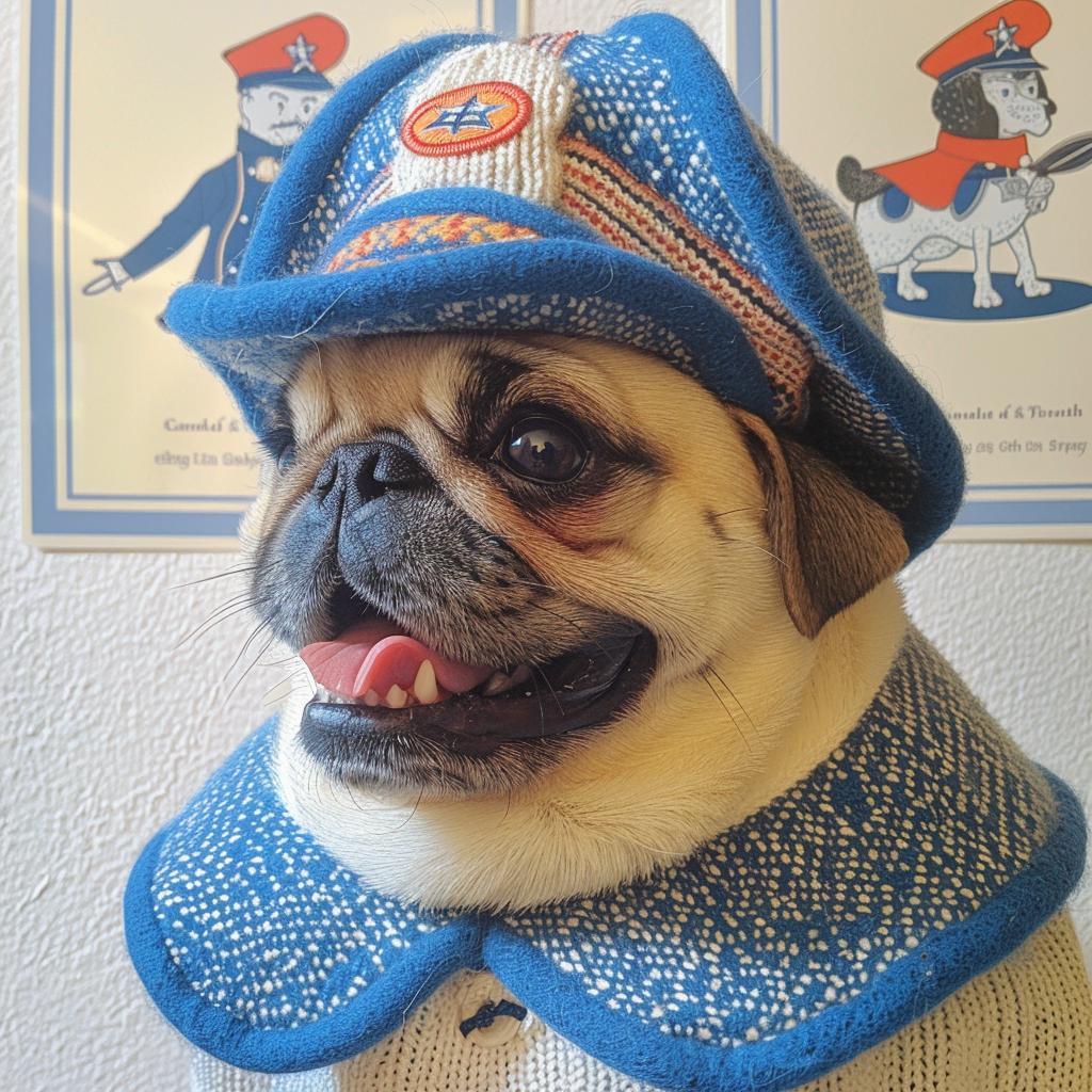 pug  military  general  happy  dog  hat  sweater  cute  adorable  pet 962540
