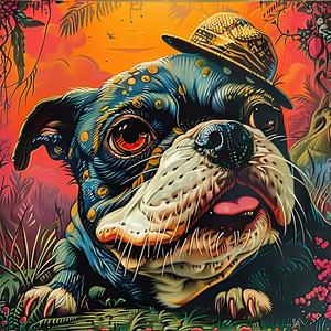 chromolithography  painting  bulldog  hat  cute  animal  illustration  whimsical  colorful  art 1052967