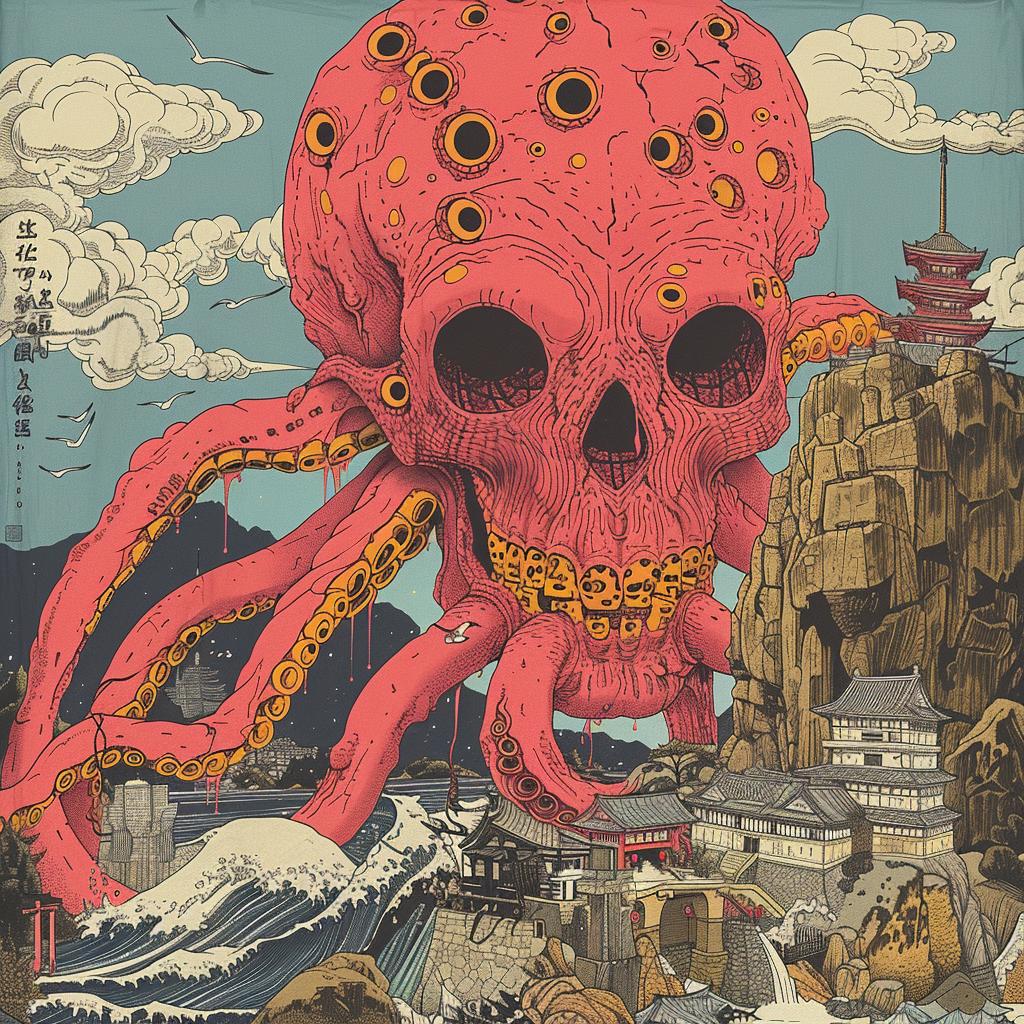 surreal  poster  octopus  skull  Toshio Saeki  chromoluminosity  screenprinting  axonometrics  art  black and white 961679