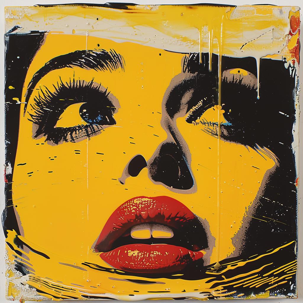 surreal  album  cover  hyper-realistic  screenprinting  Azzopardi  encaustic  woman  red  lips 959974