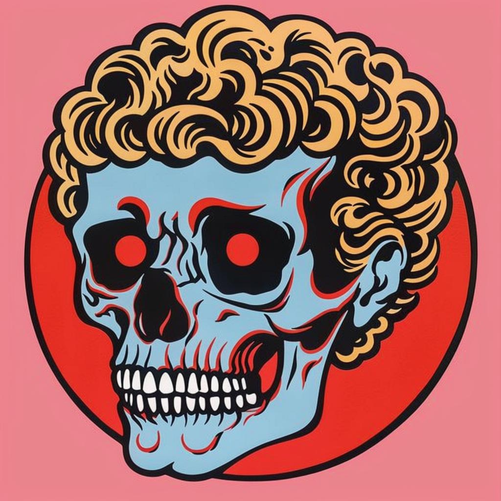 skull  logo  emblem  stylized  vintage  flames  curly  hair  icon  graphic 1022971
