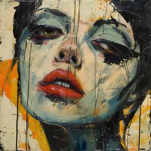 encaustic  paint  woman  red  lips  art  colorful  abstract  portrait  modern 1064277