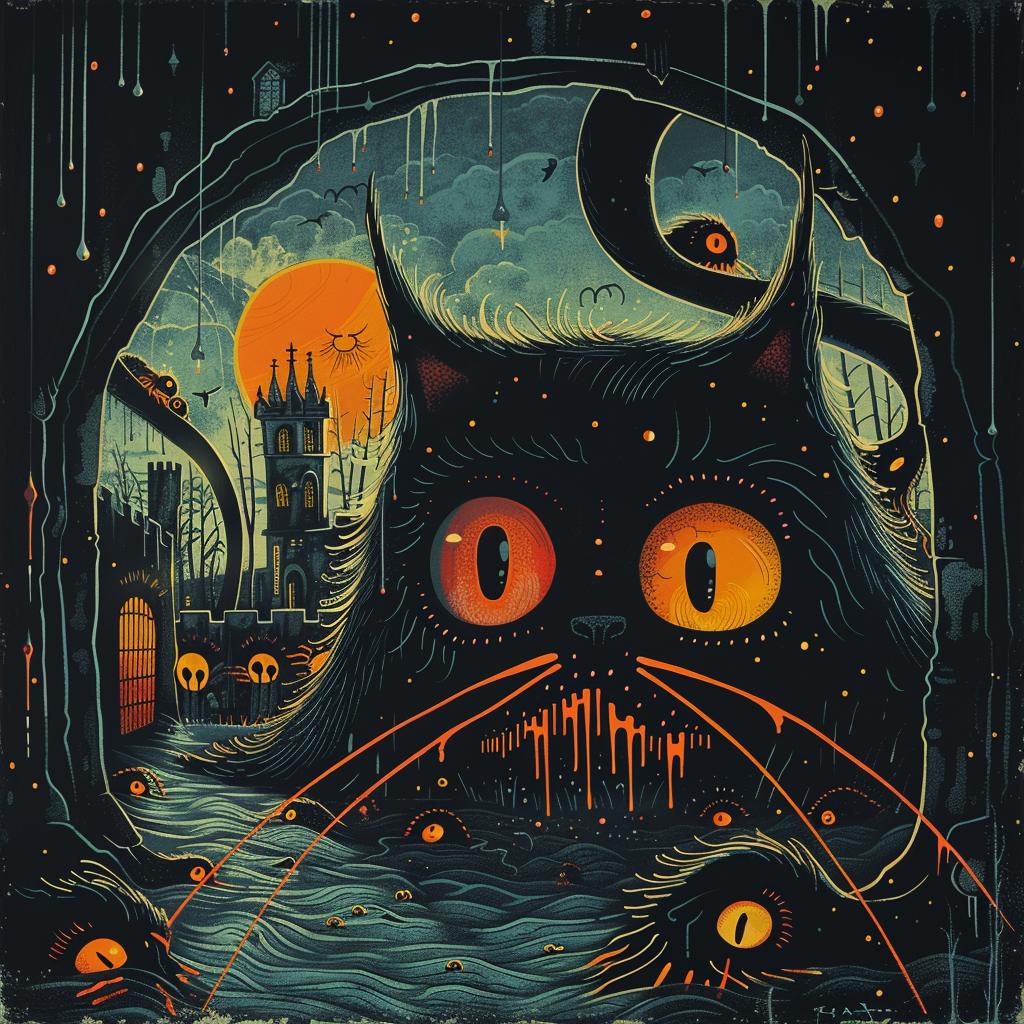painting  blackCat  orangeEyes  city  background  naturalistic  spiritual  darkArts  style  ShaunTan 930449
