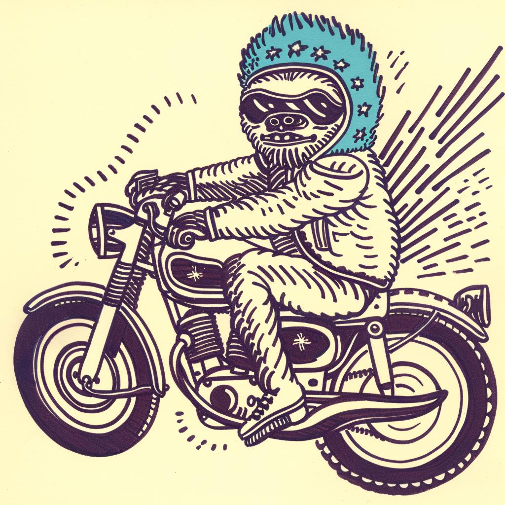 sloth  motorcycle  anthropomorphic  funny  colorful  cartoon  character  transport  playful  art 941070