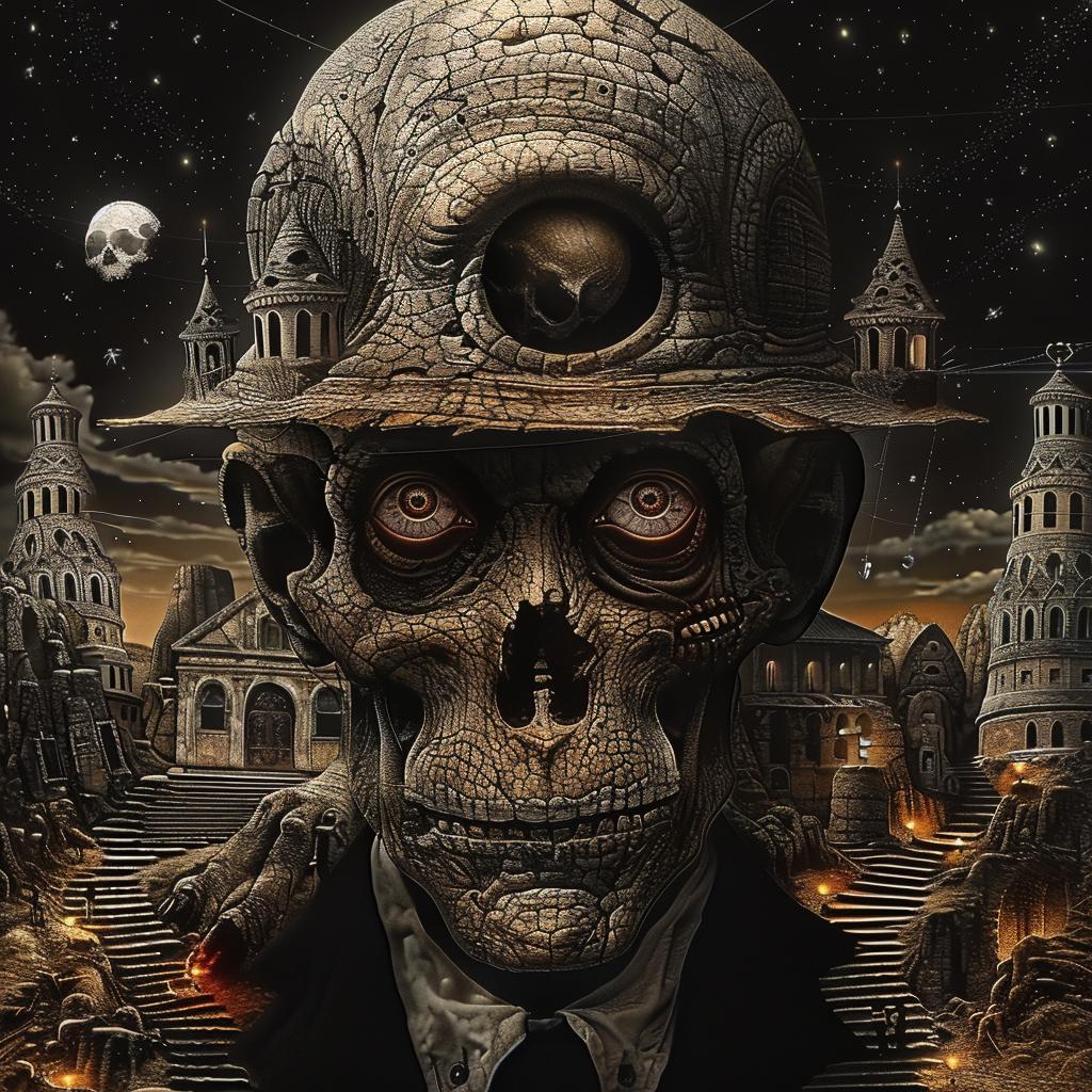 skull  hat  clock  head  mysterious  bizarre  illustration  dark  art  portrait 1034943
