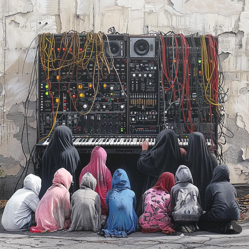 street  art  worshipers  synthesizer  kneeling  group  electronic  keyboard  prayer  canvas 1028962