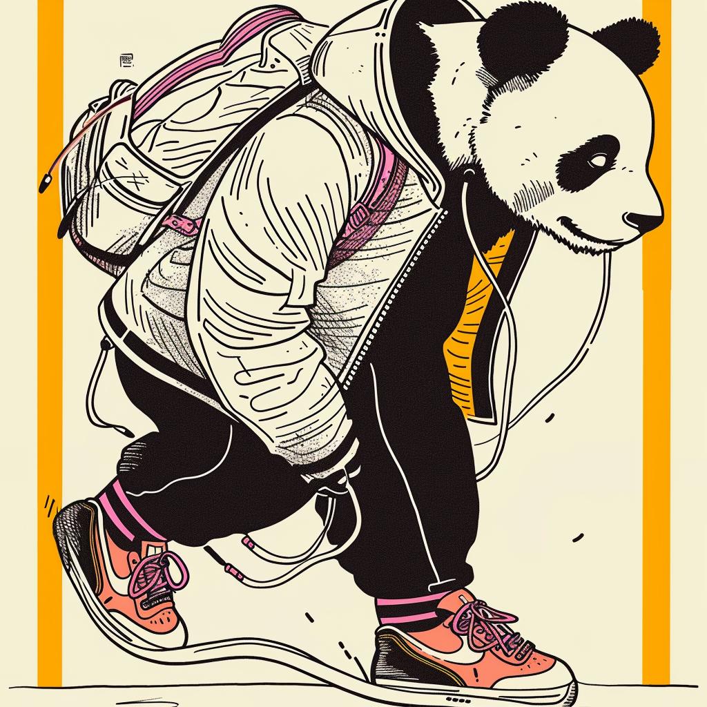 panda  streetwear  sneakers  backpack  playful  dynamic  fashion  urban  illustration  whimsical 938836