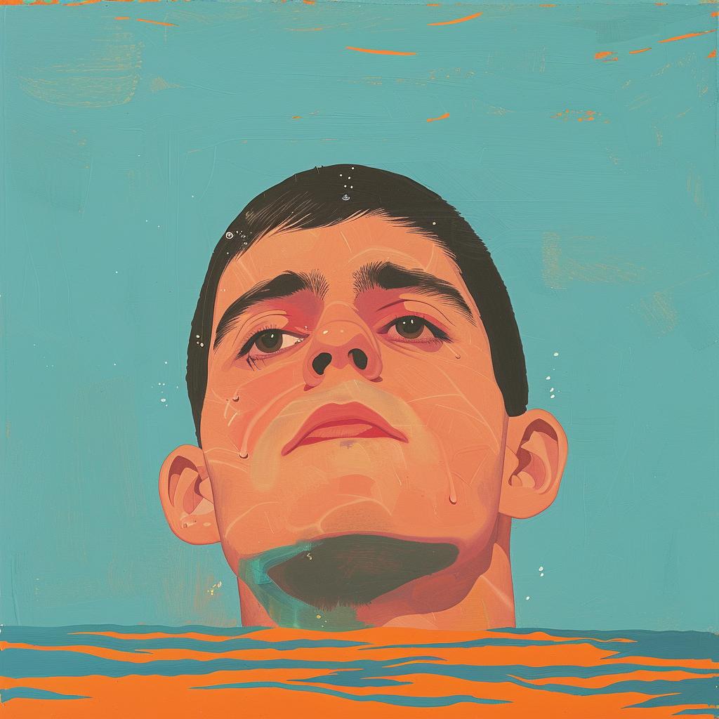 surreal  man  swimming  ocean  painting  creative  album  cover  Joan  Cornella 1017300