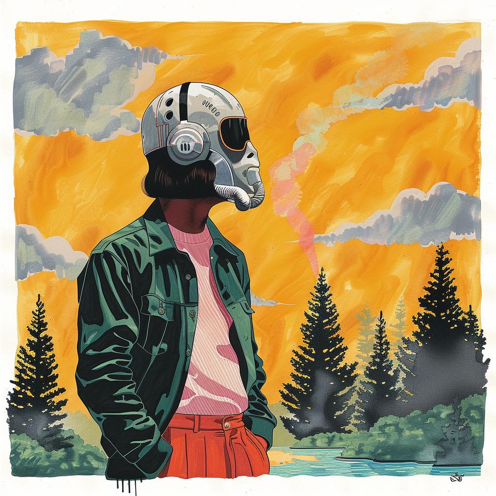 surreal  man  helmet  mask  lake  standing  creative  Joan  Cornella  water 1018804