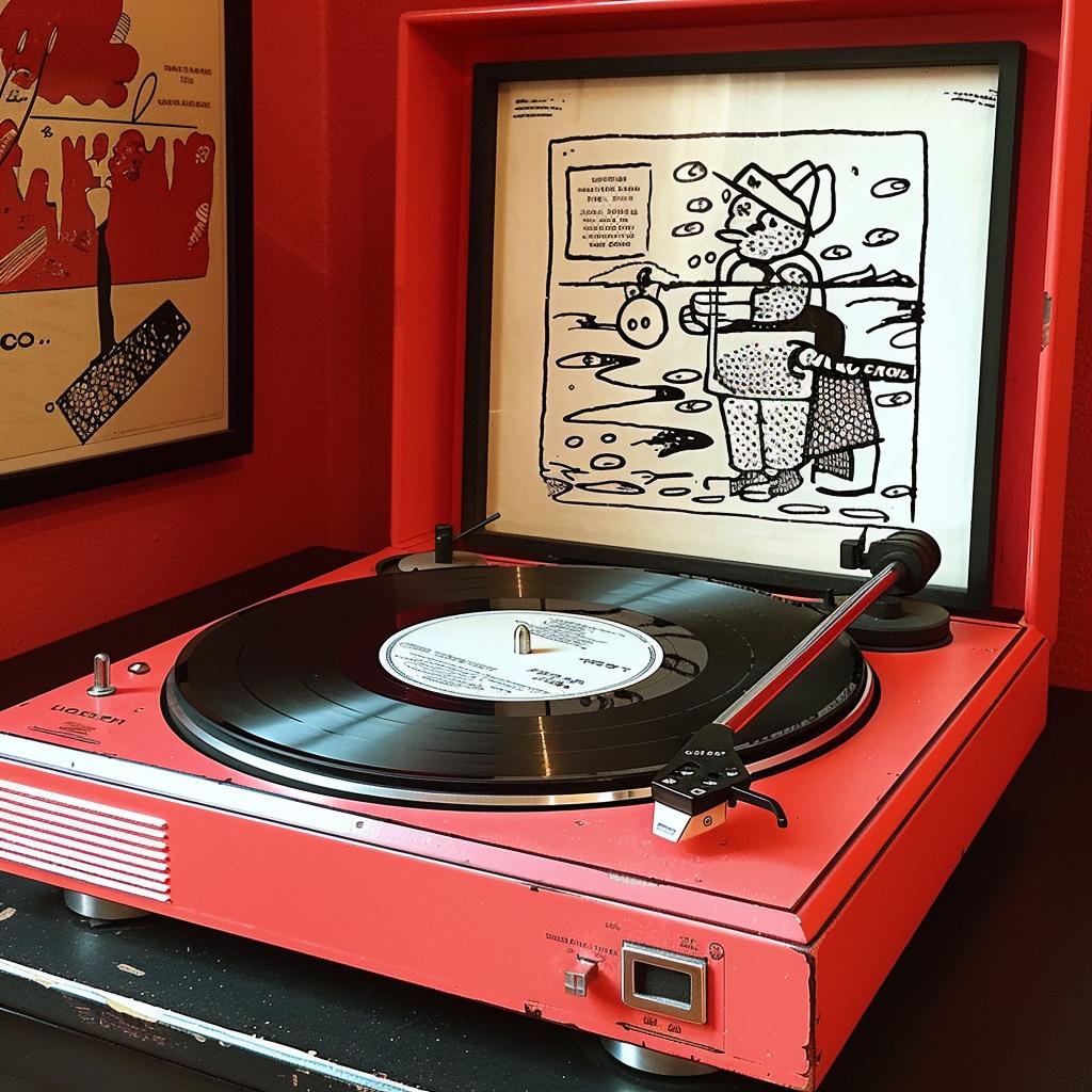 turntable  vinyl  records  red  cartoon  retro  music  poster  art  colorful 923080