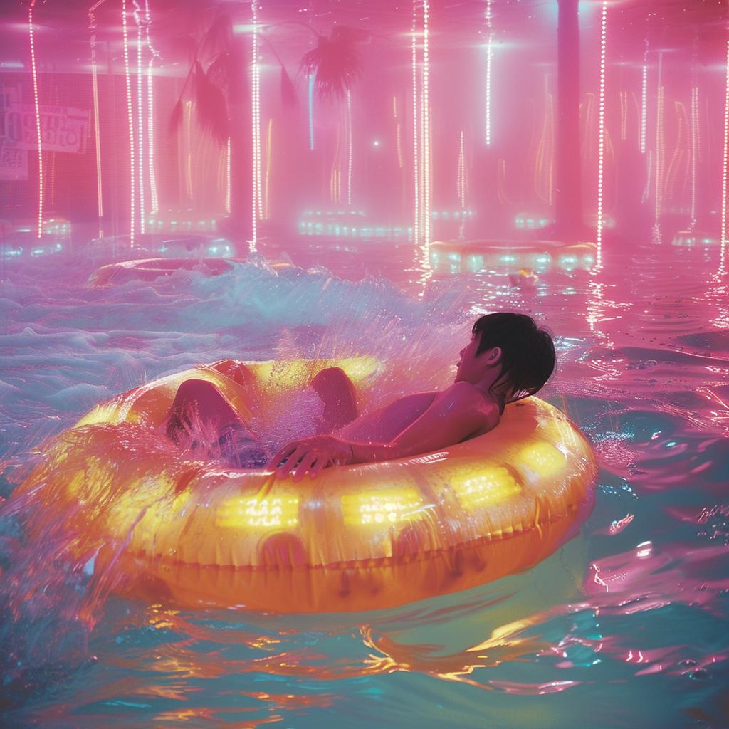 surreal  neon  pool  inner  tube  man  creative  album  cover  splash 976608