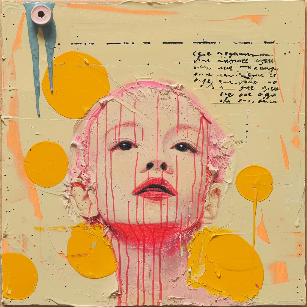 encaustic  paint  portrait  woman  pink  palette  impasto  colorful  modern  art 1016436