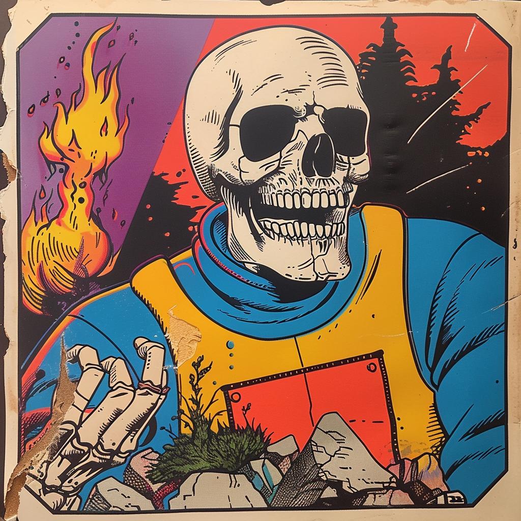 surreal  album  cover  collage  skeleton  hyper-realistic  screenprinting  artistic  vibrant  dark 942115