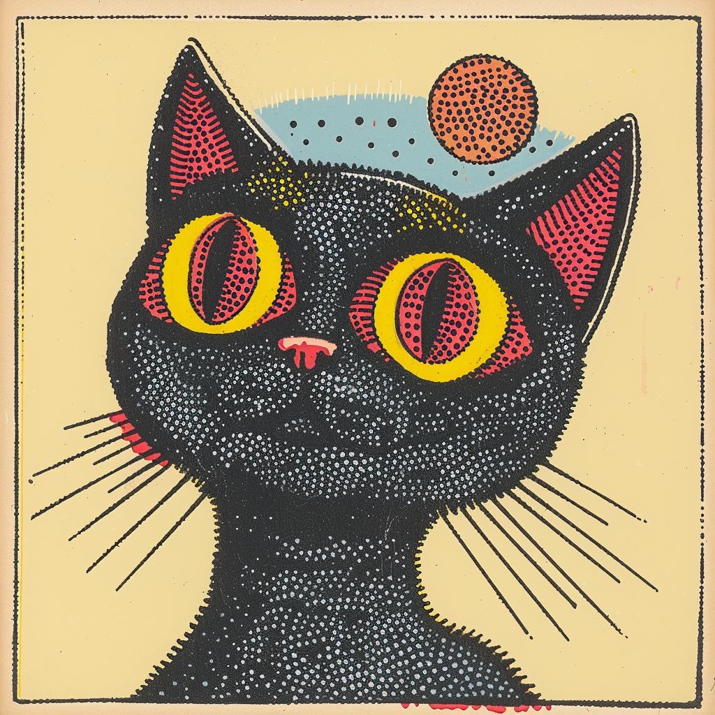 cat  three-eyed  Kandinsky  black  yellow  sun  artwork  illustration  whimsical  animal 917040