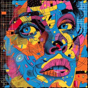 album  cover  woman  face  colorful  chaotic  symbolist  Risograph  surreal  hyper-realistic 1078131