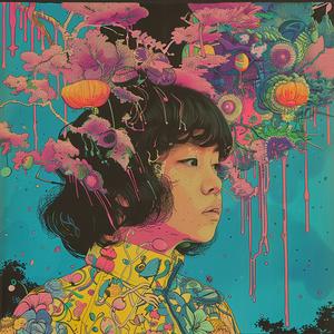 album  cover  girl  colorful  hair  flowers  painting  surreal  creative  minimal 1078010