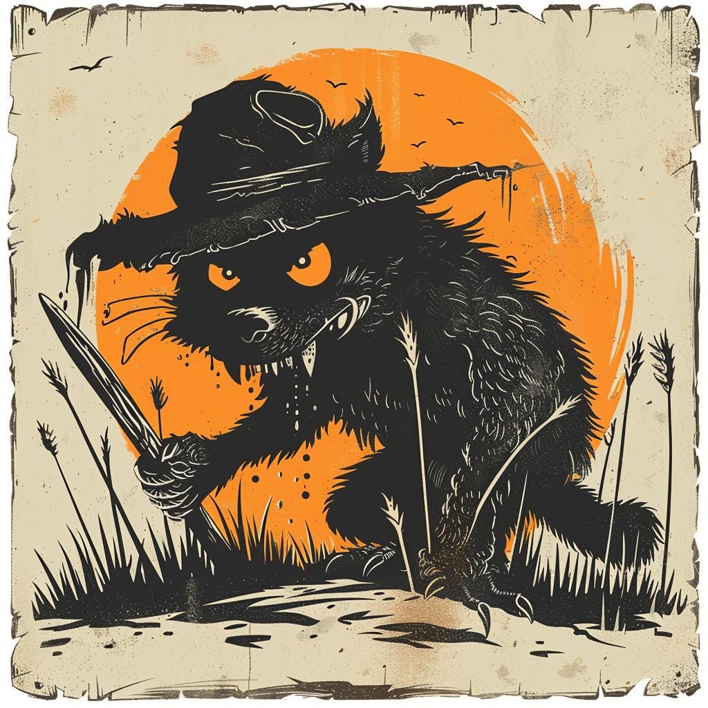 provocative  black  cat  knife  grass  art  style  dark  image  hat 928702