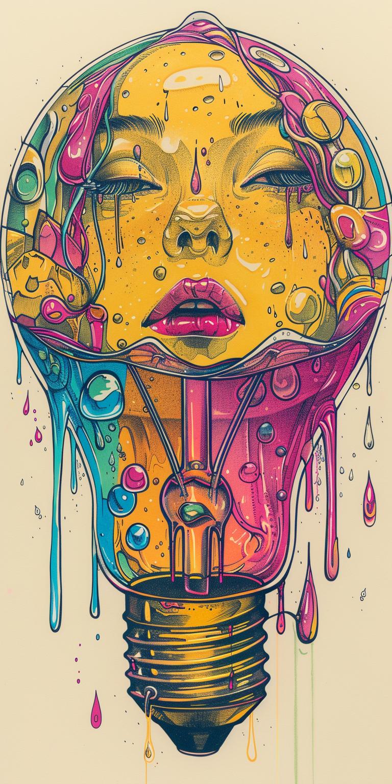 lightbulb  liquid  woman  drowning  colorful  illustration  bubbles  surreal  art  emotion 940544