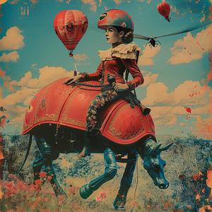 woman  cow  balloons  colorful  fun  whimsical  art  imaginative  playful  scene 1060242