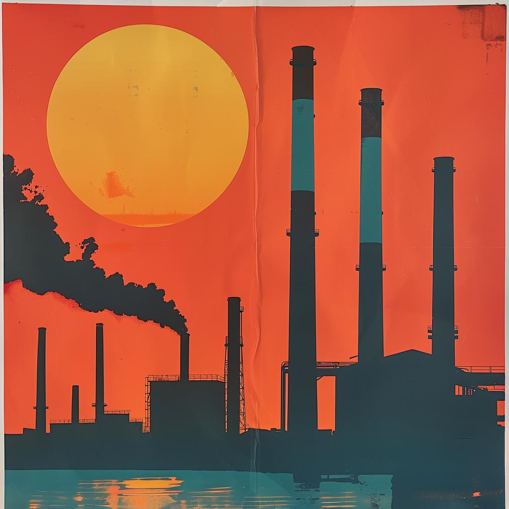 poster  1970s  industrial  brutalist  graphics  factory  sun  design  flat  style 922509