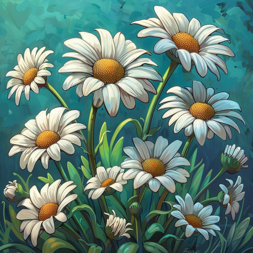 daisies  painting  blue  background  botanical  flower  nature  artwork  illustration  floral 971572