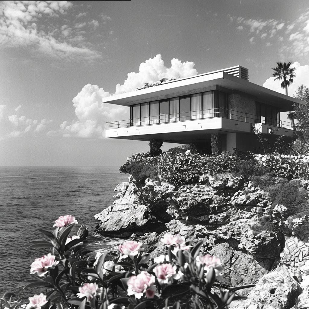 photography  house  ocean  black  white  flowers  Frank  Lloyd  Wright  modern 1036246