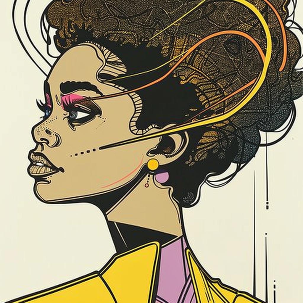 Pop Art  female  African-American  portrait  Patrick Nagel  purple hair  minimalist  vibrant  fashion  illustration 938102