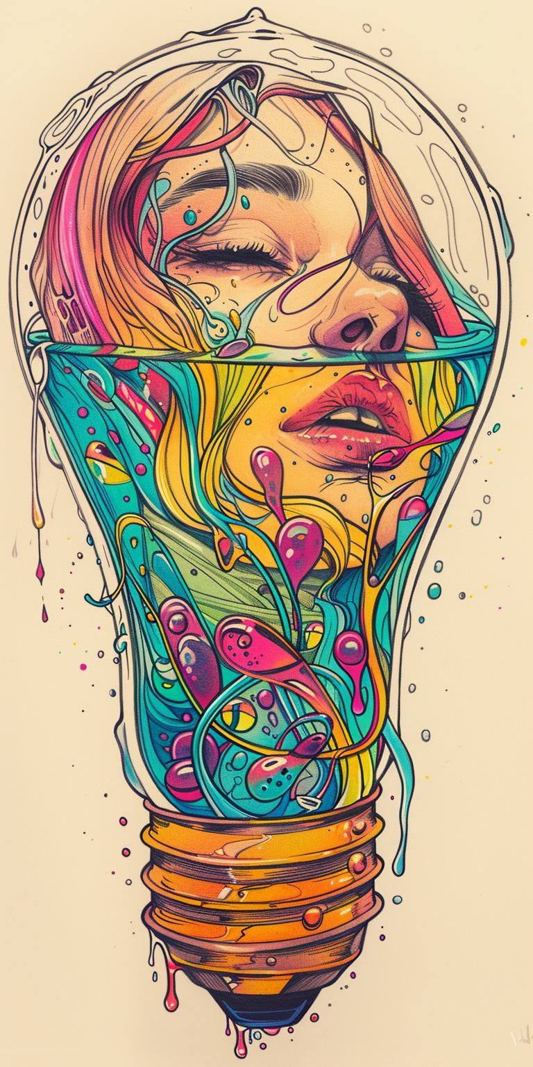 lightbulb  liquid  drowning  woman  colorful  drawing  surreal  emotional  imaginative  dreamlike 940625