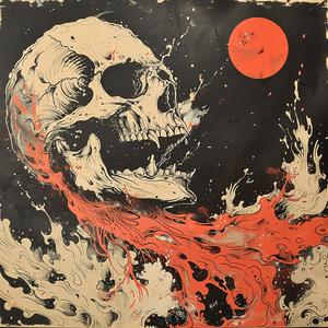 album  cover  skull  red  sun  surreal  chaos  Risograph  Symbolist  hyper-realistic 1078127