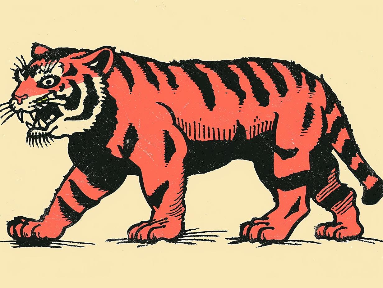 tiger  tattoo  Francesco  Francavilla  walking  beige  1950s  vintage  thick  outline 919234