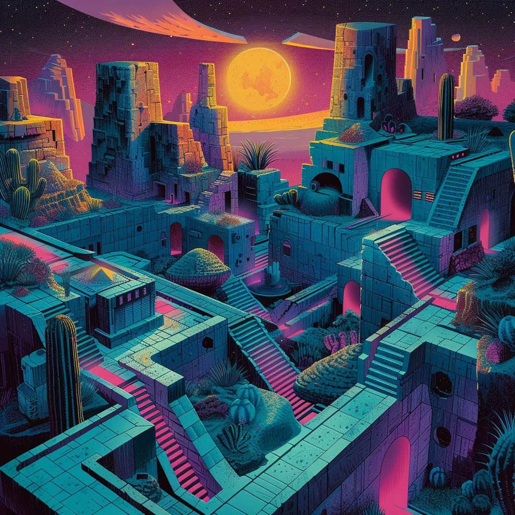 album  cover  Tycho  city  cactus  foreground  trippy  geometric  blues  vibrant 960644