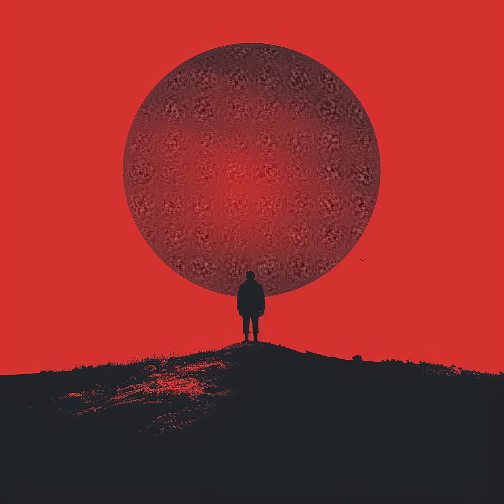 minimalism  album  cover  hill  sun  man  landscape  nature  red  silhouette 936689