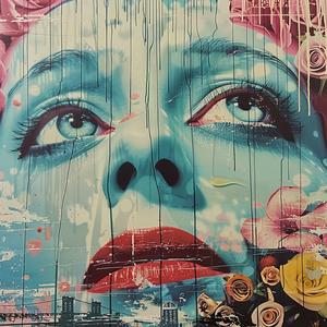 woman  flowers  blue  face  risoprint  abstract  vibrant  art  emotional  symbolic 1038095