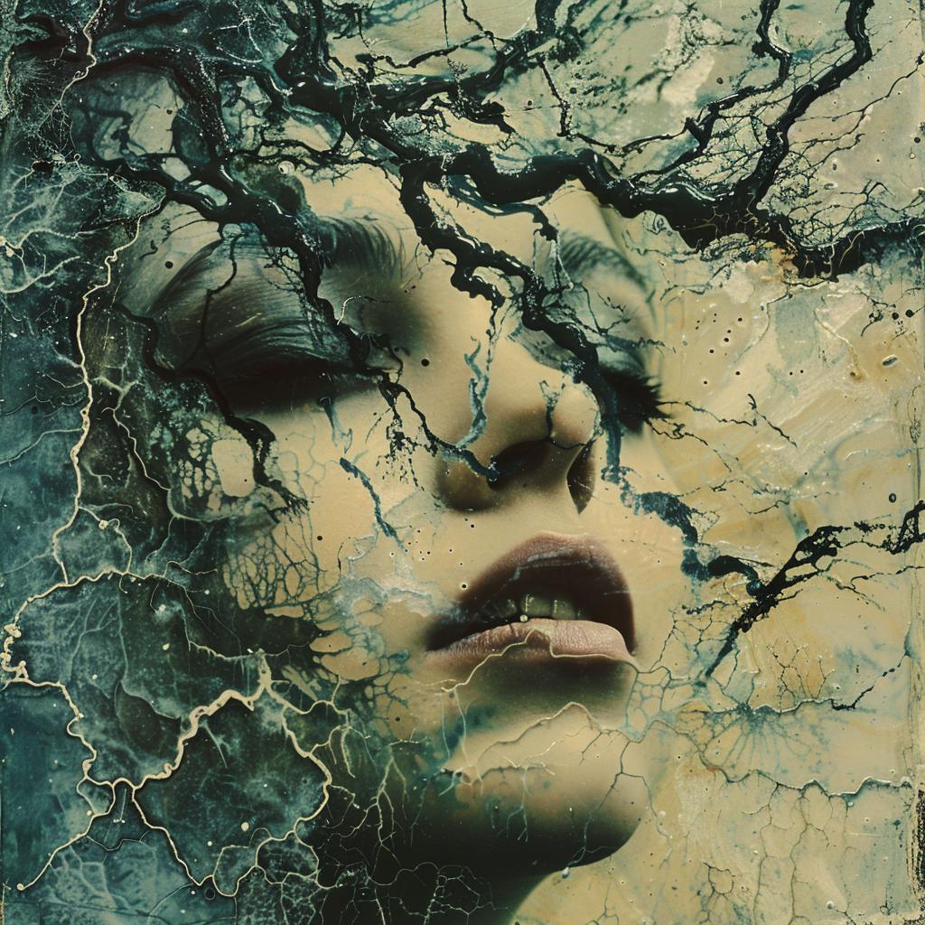 surreal  portrait  woman  broken  face  tree  hyper-realistic  screenprinting  encaustic  art 959908