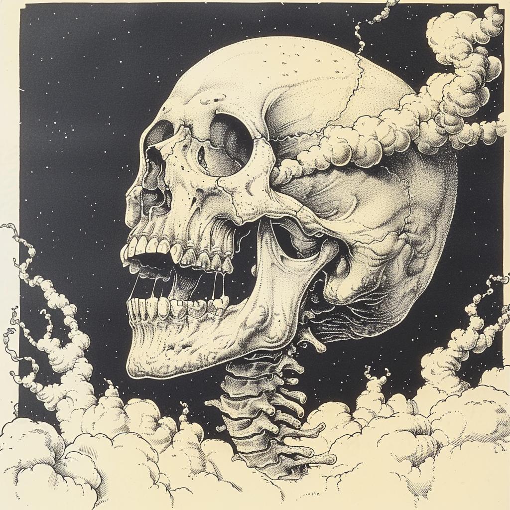 album  cover  skull  smoke  Paul  Pope  navy  blue  cream  flying 916109