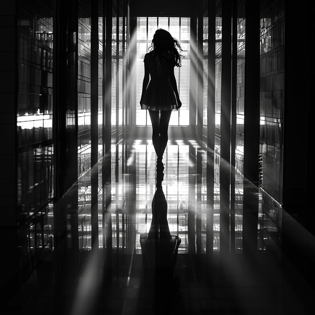 silhouette  woman  hallway  light  contrast  black  white  art  reflections  style 954052