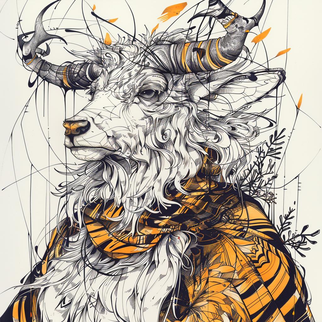 mythical  creature  goat  horns  scarf  drawing  fantastical  unique  animal  hybrid 953214