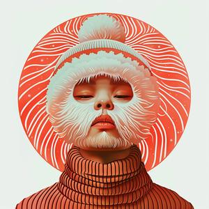 surreal  album  cover  woman  hat  scarf  Risograph  Symbolist  hyper-realistic  screenprinting 1077470