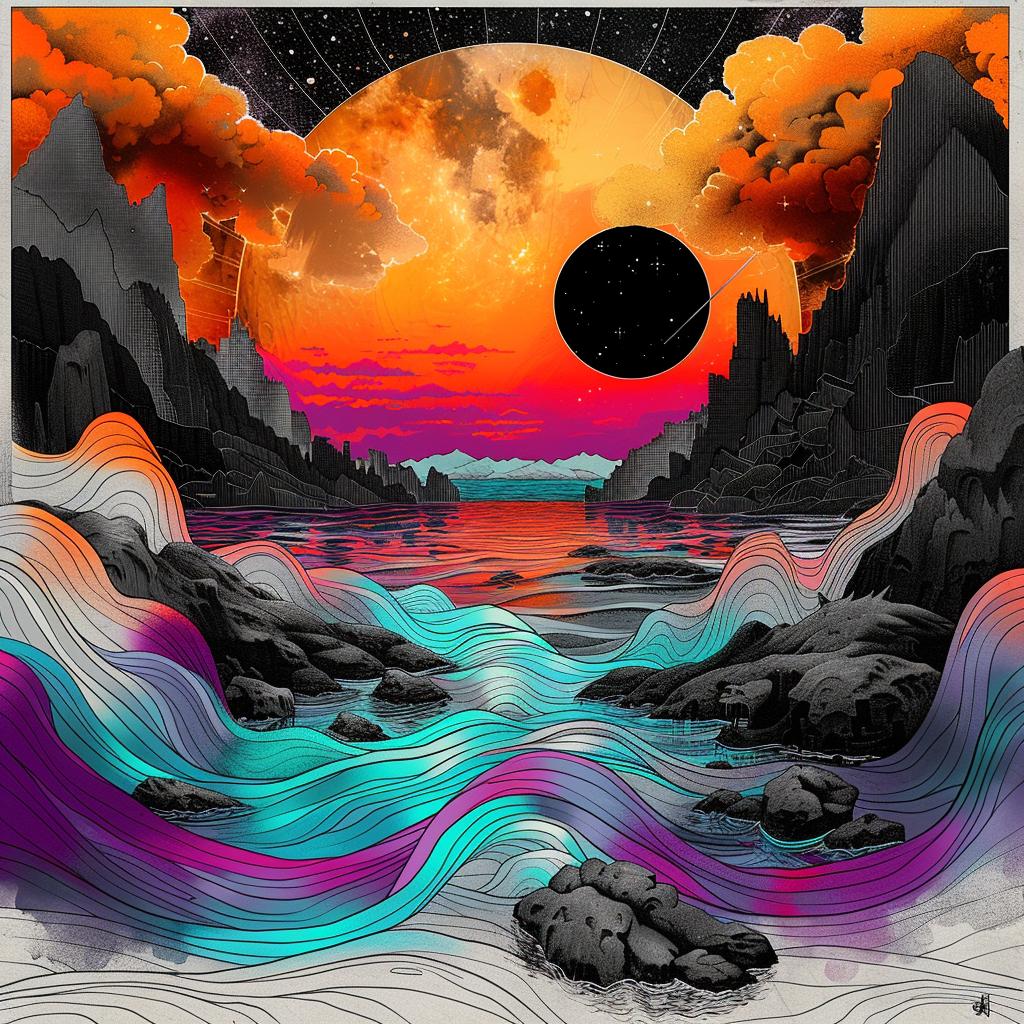 album  art  flowerpunk  teal  orange  sun  star  galaxy  pulsar  wave 941880