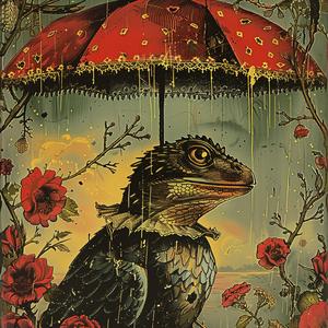 painting  bird  umbrella  flowers  colorful  nature  art  chromolithography  whimsical  detailed 1057327