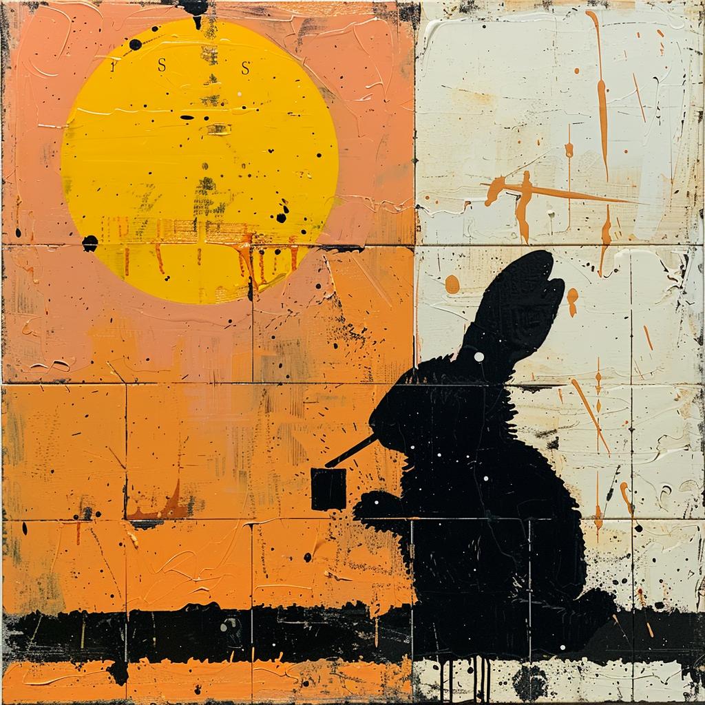 encaustic  paint  rabbit  smoking  sun  background  bold  colorful  surreal  playful 938382