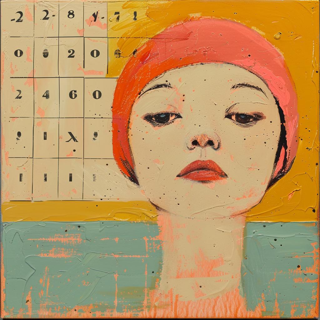 encaustic  paint  impasto  woman  red  hat  colorful  art  numbers  face 1016187