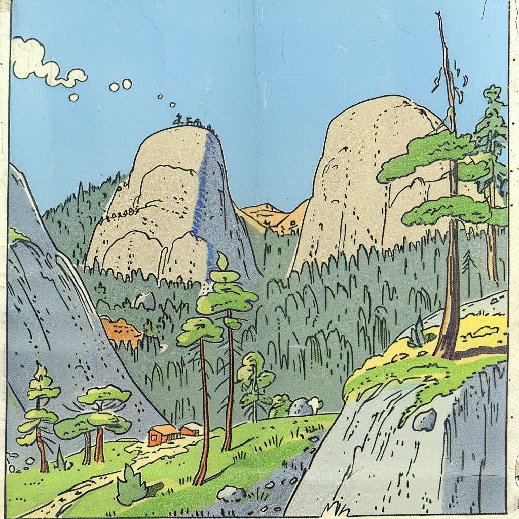 yosemite  sunset  cartoon  book  mountain  trees  illustration  colorful  scenic  vibrant 938923
