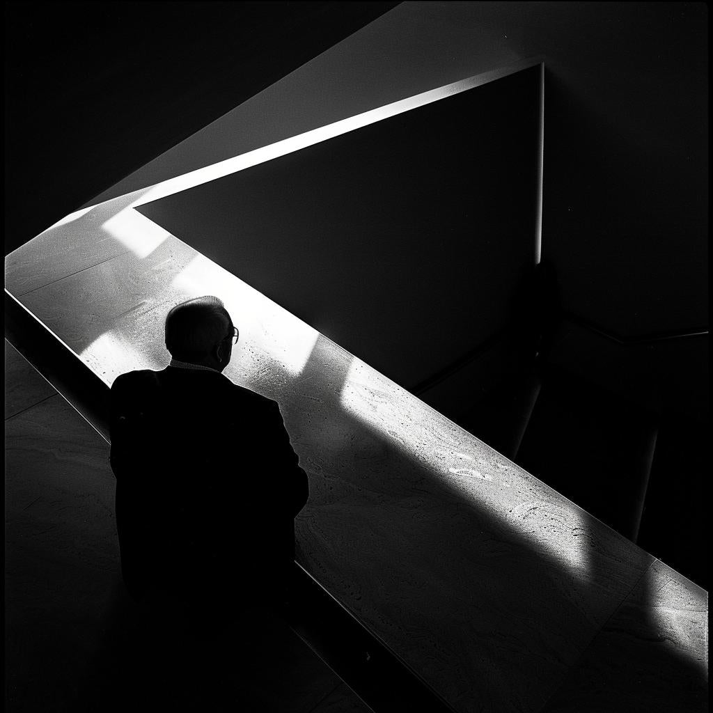 man  stairway  dark  room  surreal  lighting  glow  lifestyle  photo  award-winning 1027138