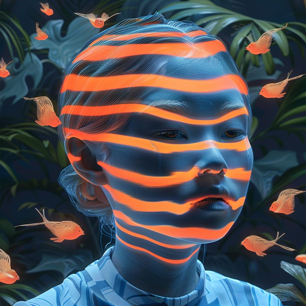 surreal  woman  neon  stripes  face  vibrant  colorful  artistic  unique  eye-catching 1016700