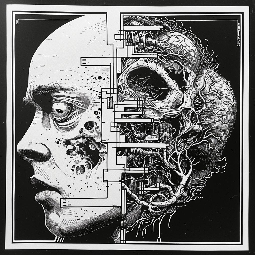 surreal  album  cover  minimalistic  symbolist  skull  black  white  Haring  Picasso 1026592