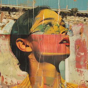لوحة فنية إبداعية بتصميم صورة شخصية لامرأة سريالية بطباعة كتلة، نظارة شمسية صفراء، رقم 1063170