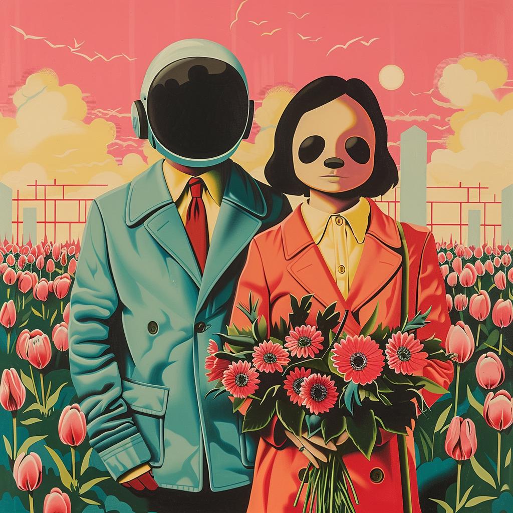 surreal  painting  field  tulips  two  people  colorful  landscape  art  nature 1018603
