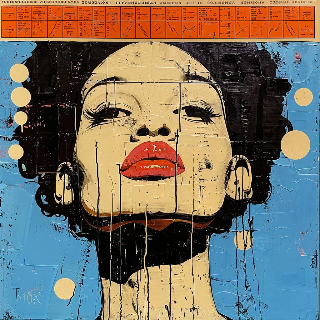 woman  red  lipstick  cream  black  blue  impasto  palette knife  1980s  album cover 963491
