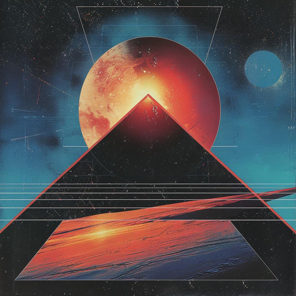 album  cover  1980s  moon  synthwave  trippy  geometric  art  visual  illustration 960779